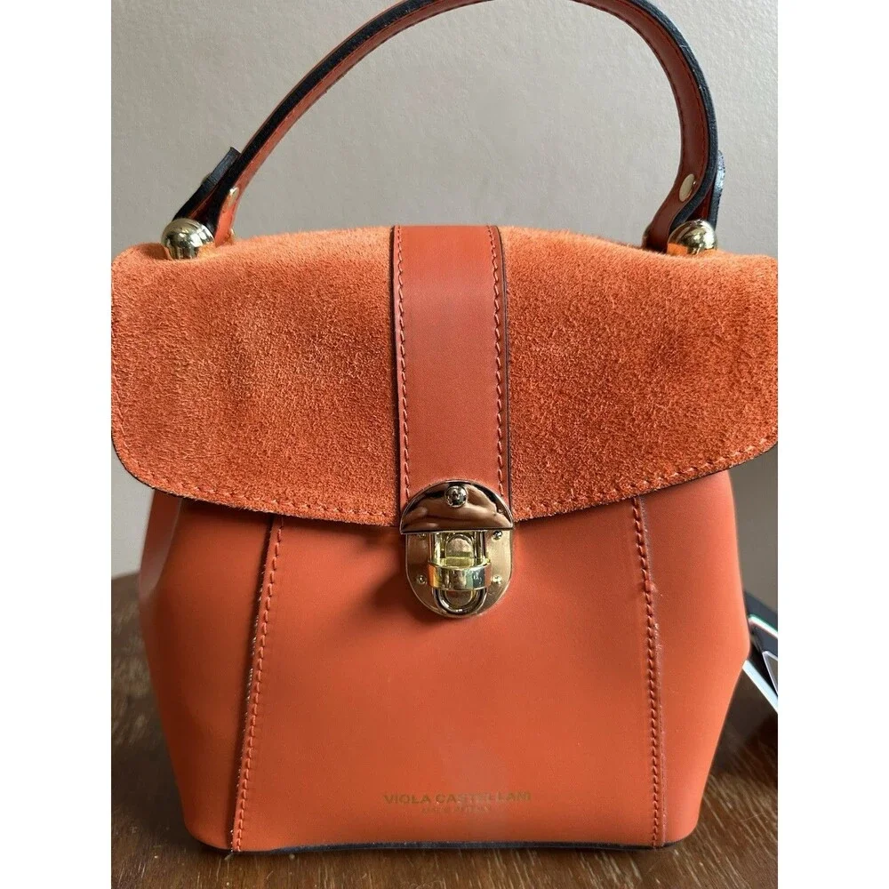 NWT Viola Castellani‎ Papaya Orange Leather Handbag Purse Backpack Convertible